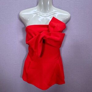Adelyn Rae Red Strapless Bow Peplum Top Anthropologie XL